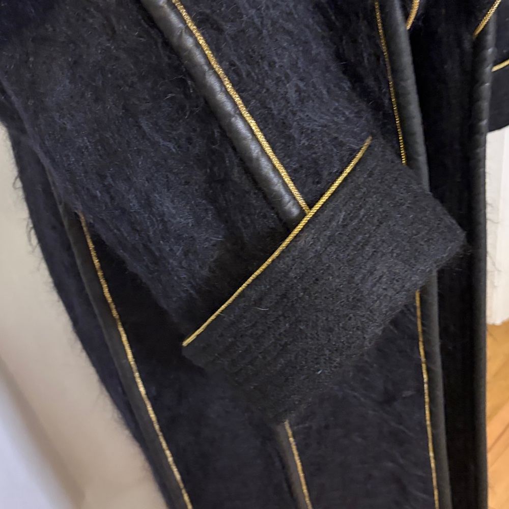 Custom black coat with gold trim full length Y2K medium shoulder pads - Picture 4 of 11